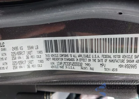 2015 Jeep Cherokee Latitude из США, поврежденный, VIN 1C4PJMCS3FW555532